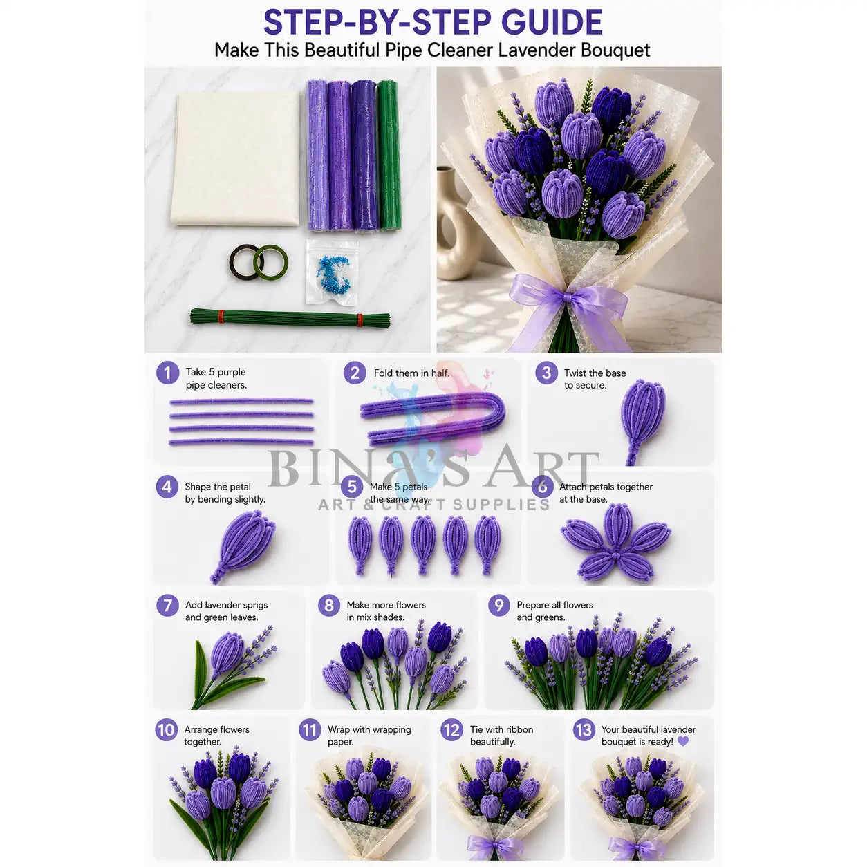 Purple Pipe Cleaner Flower Bouquet DIY Kit