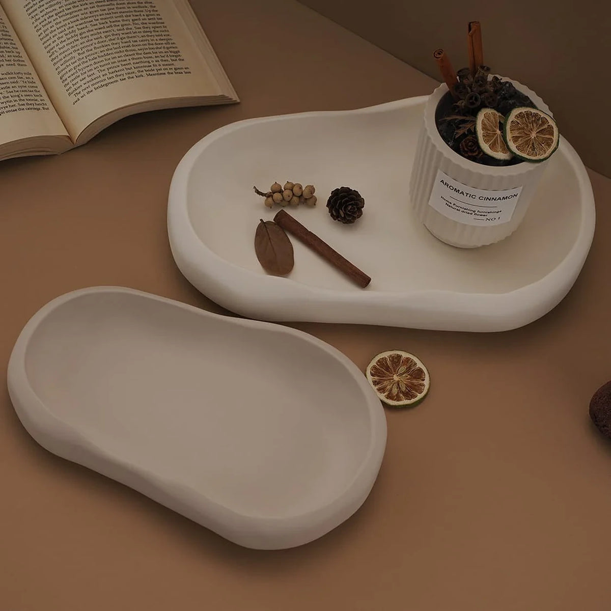 Handmade Organic Concrete Tray Set – Ivory and Taupe – main view