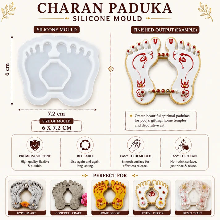 Charan Paduka Silicone Mould for Resin, Gypsum and Concrete Crafts – 6 × 7.2 cm