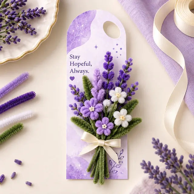 How to use FC001 bouquet card with lavender pipe-cleaner flowers