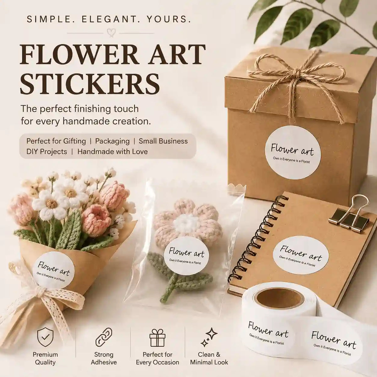 Flower Art Label Sticker Roll – Floral Packaging Labels – product image