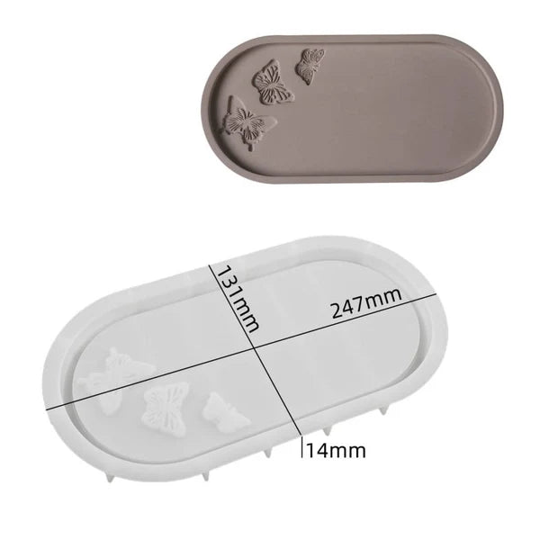 Carved Butterfly Oval Serving Tray Silicone Resin Mould