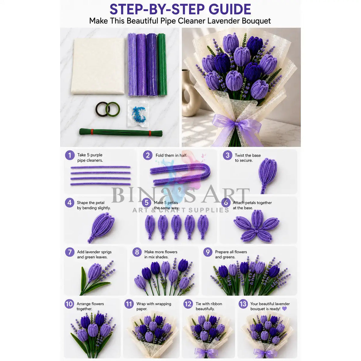 Purple Pipe Cleaner Flower Bouquet DIY Kit