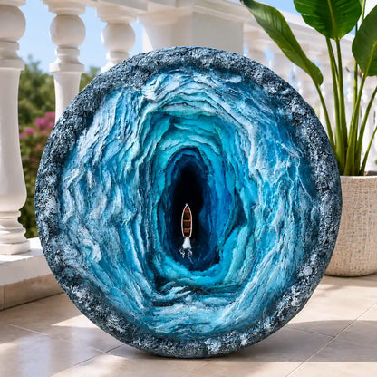 Handmade Blue Ocean Tunnel Wall Art with Boat Detail – main view