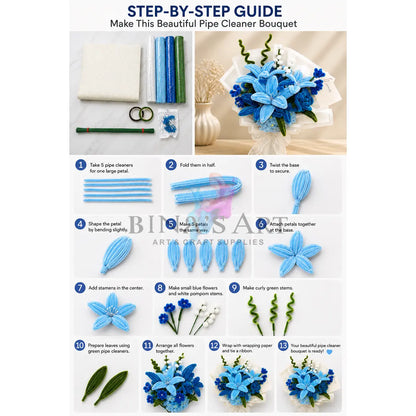 Blue Pipe Cleaner Flower Bouquet DIY Kit