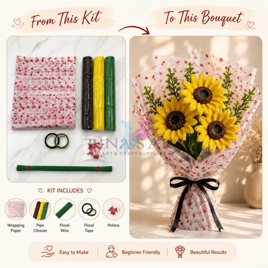 Yellow Pipe Cleaner Flower Bouquet DIY Kit