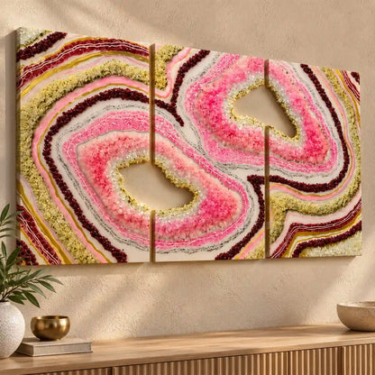 Handmade Pink and Gold Geode Wall Art – Three-Panel Set – detail view
