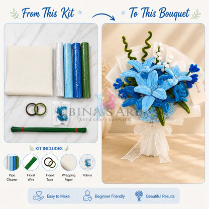 Blue Pipe Cleaner Flower Bouquet DIY Kit