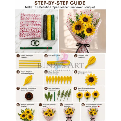 Yellow Pipe Cleaner Flower Bouquet DIY Kit