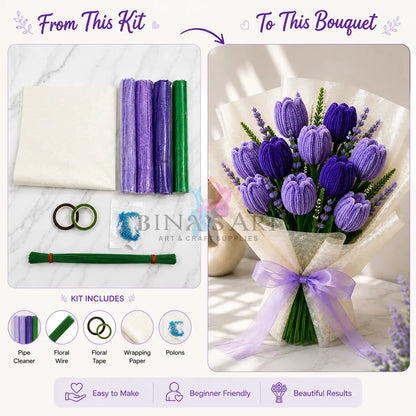 Purple Pipe Cleaner Flower Bouquet DIY Kit