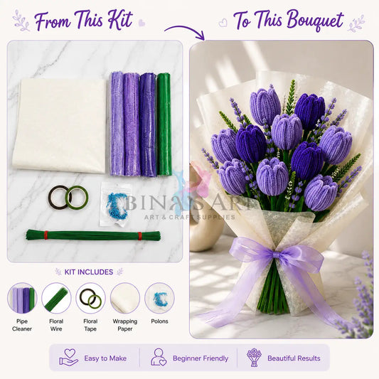 Purple Pipe Cleaner Flower Bouquet DIY Kit
