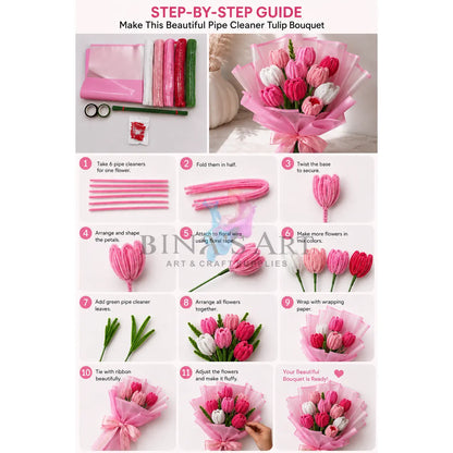 Pink Pipe Cleaner Flower Bouquet DIY Kit