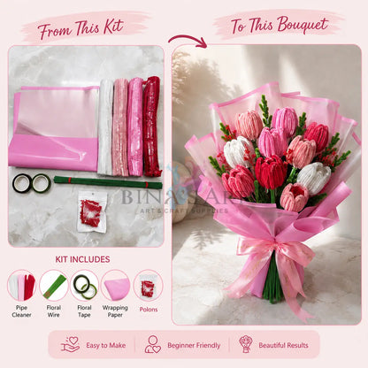 Pink Pipe Cleaner Flower Bouquet DIY Kit