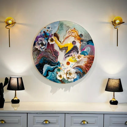 Handmade Round Abstract Floral Wall Art – Multicolour – main view