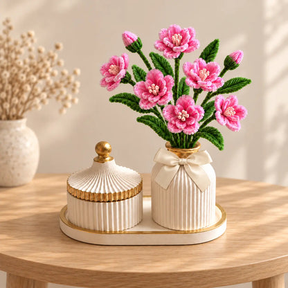 Handmade Ribbed Concrete Jar and Flower Vase Gift Set – Ivory and Gold