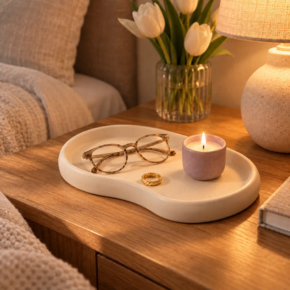 Handmade Ivory Concrete Trinket Tray – Organic Shape – detail view