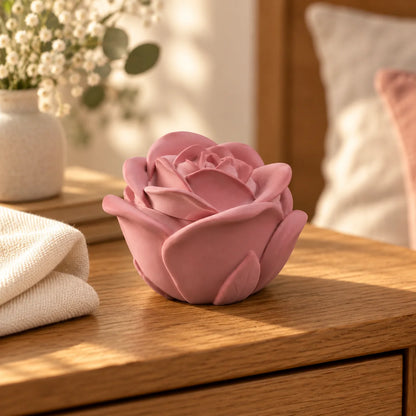 Handmade Pink Rose Concrete Candle Jar with Lid – styled view