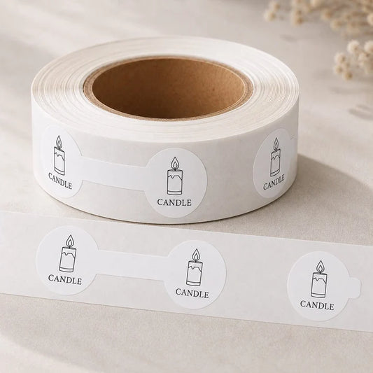 Round Candle Label Sticker Roll – White