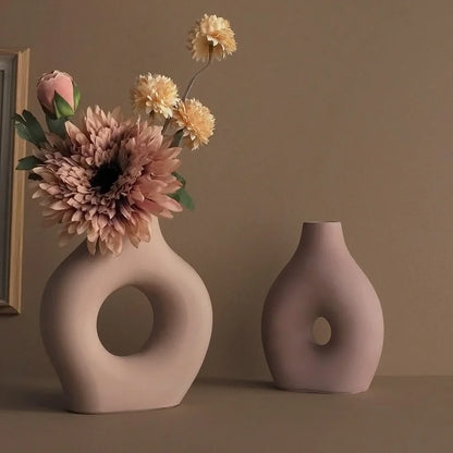 Handmade Sculptural Concrete Vase Set – Blush and Mauve – detail view