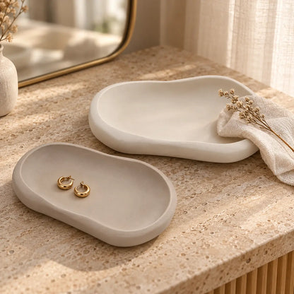 Handmade Organic Concrete Tray Set – Ivory and Taupe – detail view