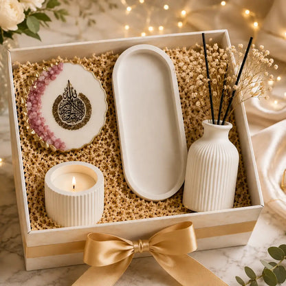 Handmade Resin and Concrete Gift Hamper with Ayatul Kursi Magnet – styled view