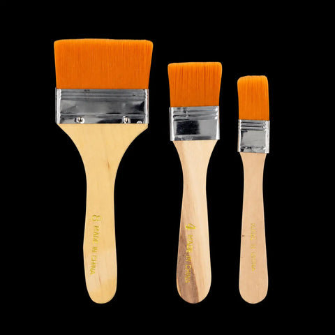3-piece flat wash brush set on black background