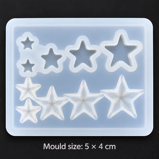 10 Cavity Plain and Faceted Star Silicone Resin Mould — mould size 5 × 4 cm