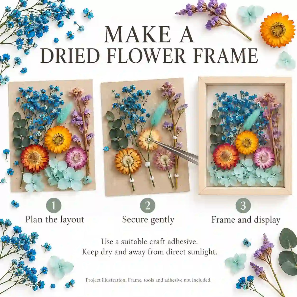 Illustrative mixed flowers craft project – tools and accessories not included