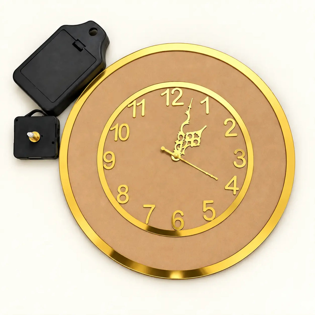 12 inch MDF clock kit with gold acrylic rings, clock numbers, hands and movement