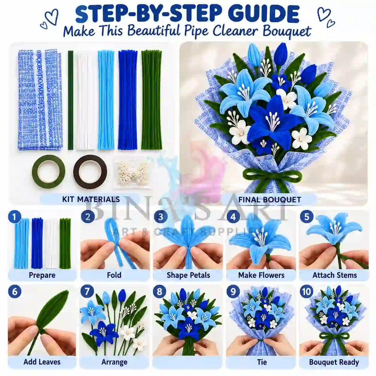 Blue Pipe Cleaner Flower Bouquet DIY Kit
