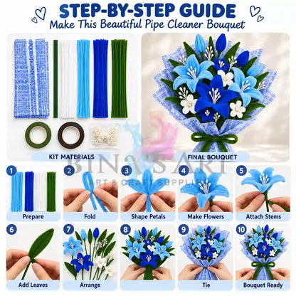 Blue Pipe Cleaner Flower Bouquet DIY Kit