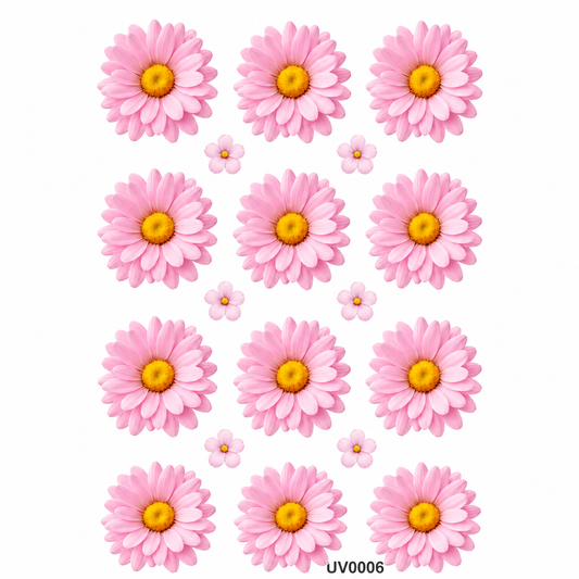 L.Pink Daisy Flowers UV DTF Sticker
