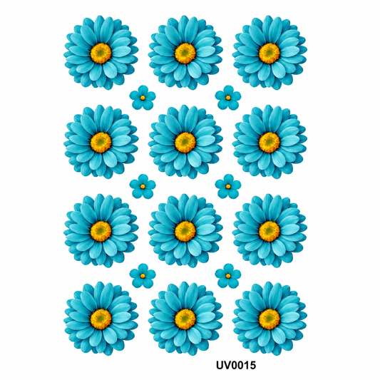 Ferozi Blue Daisy Flowers UV DTF Sticker