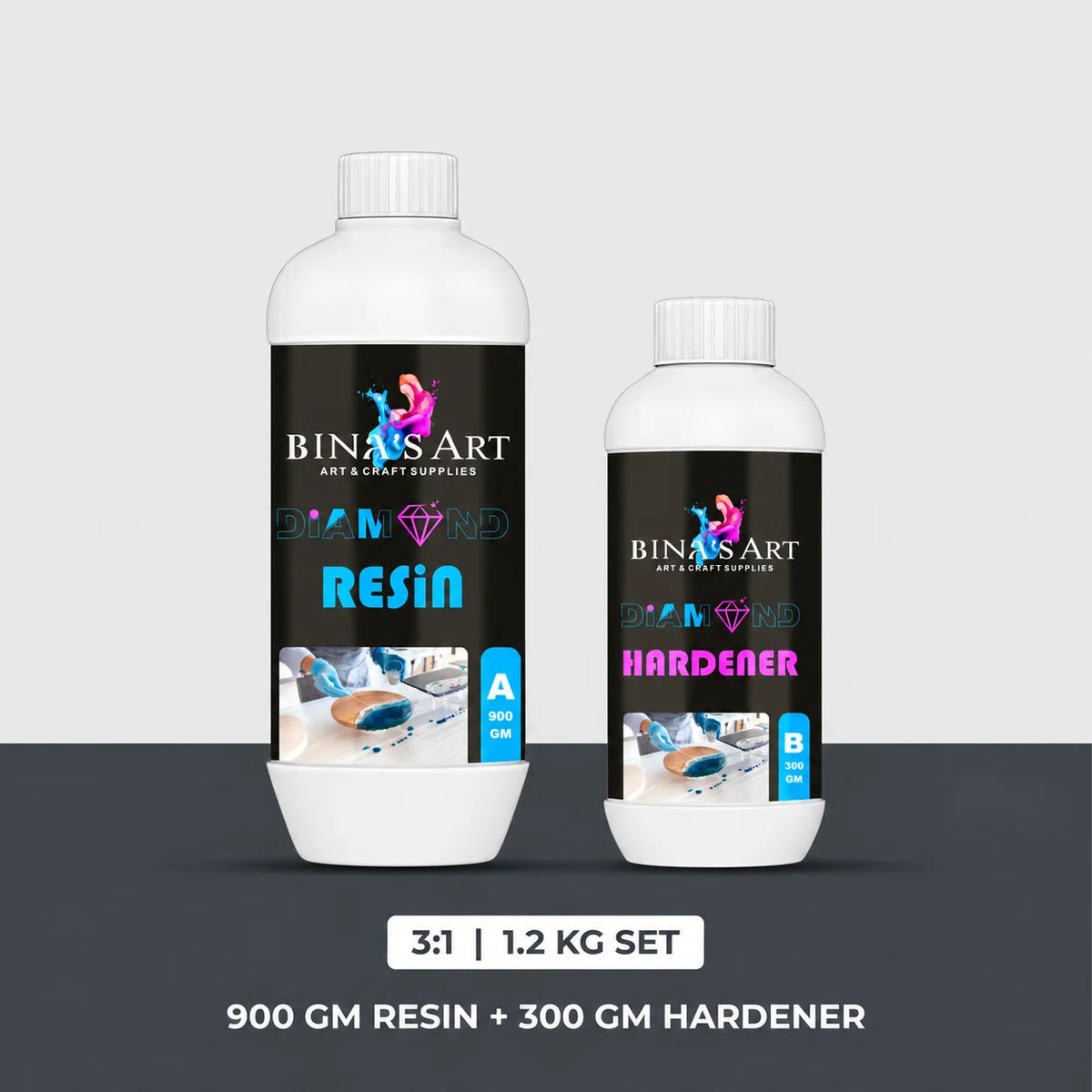 Bina's Art 3:1 Diamond Resin and hardener bottle set