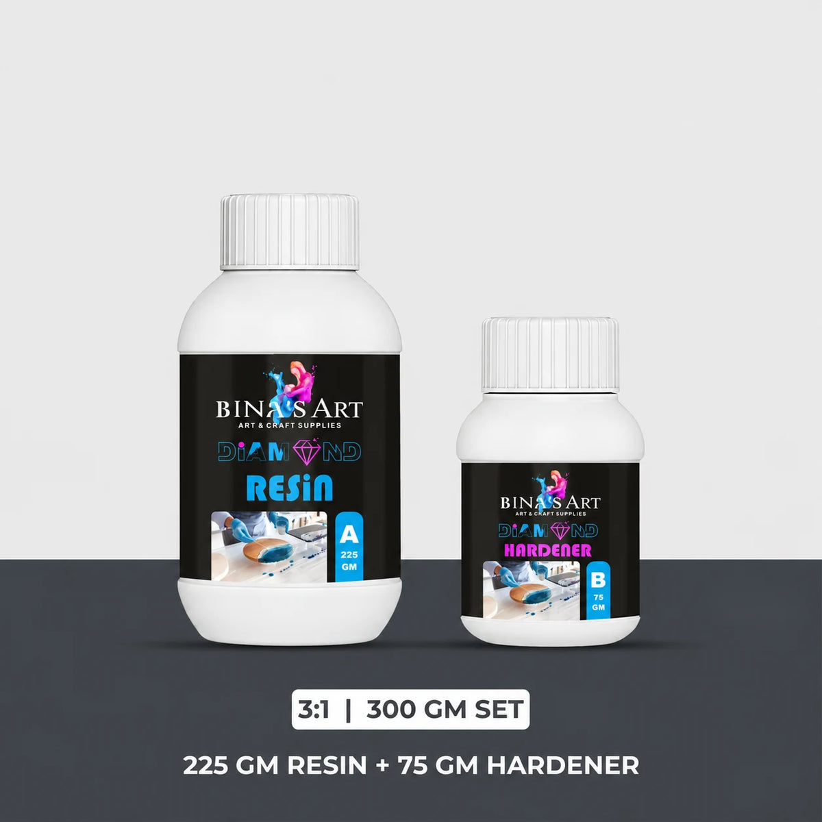 Bina's Art 3:1 Diamond Resin and hardener bottle set