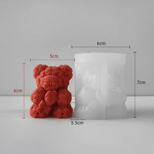 3D Rose Teddy Bear holding bokeh Handmade Mould