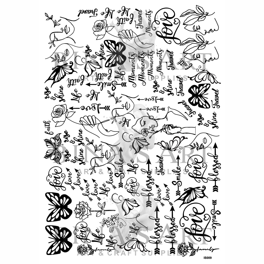 Positive Notes & Words ,Butterfly, Rose, Lady Face, Love (Transparent Sheet)