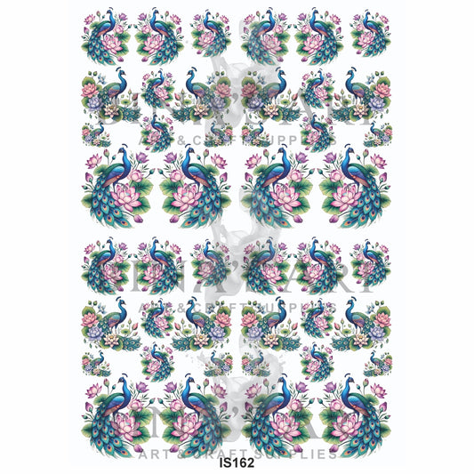 Peacocks Surrounded By Lotus Flowers Designs Insert Sheet (Transparent Sheet)