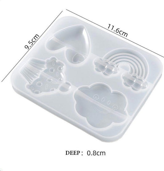 3D Rainbow, Heart Cloud,  Cupcake Keychain Mould
