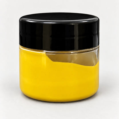 Golden Yellow Opaque Pigment 20ml in a clear jar with a black lid