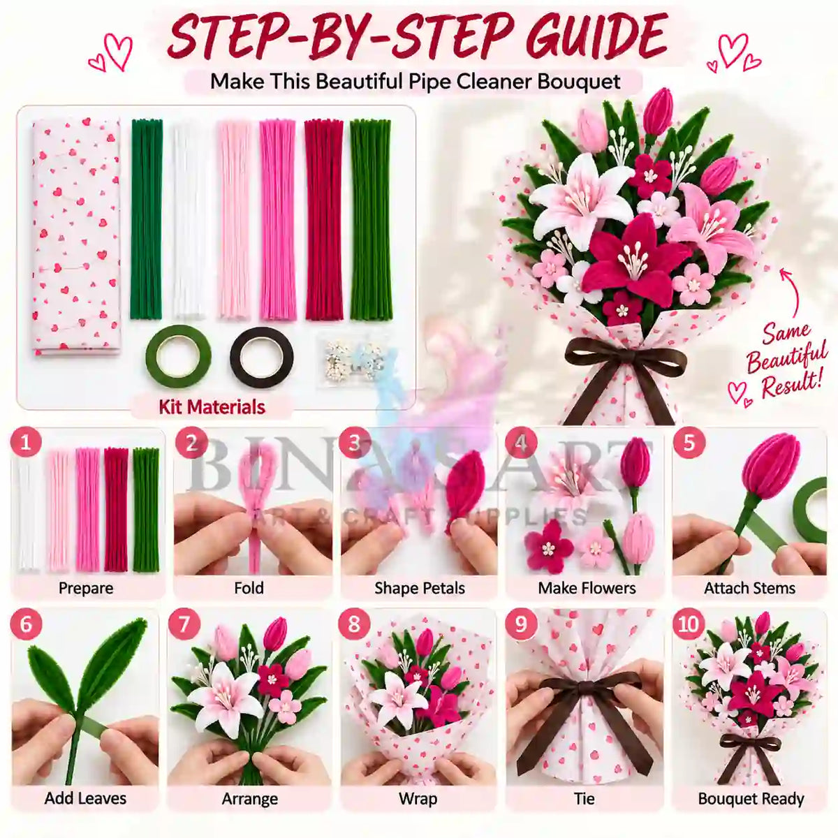 Pink Pipe Cleaner Flower Bouquet DIY Kit