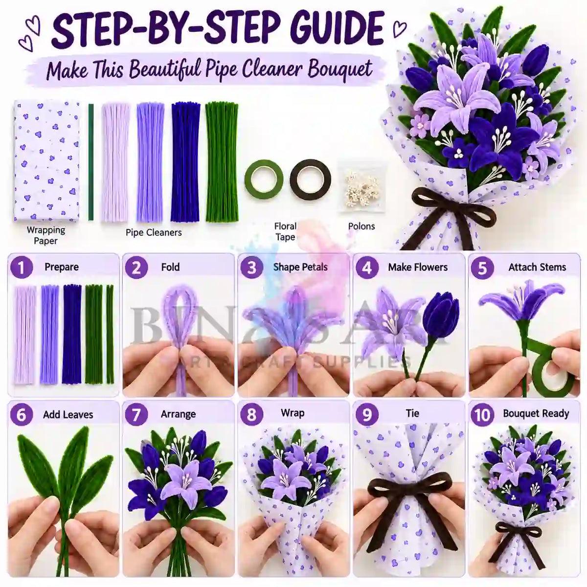 Purple Pipe Cleaner Flower Bouquet DIY Kit