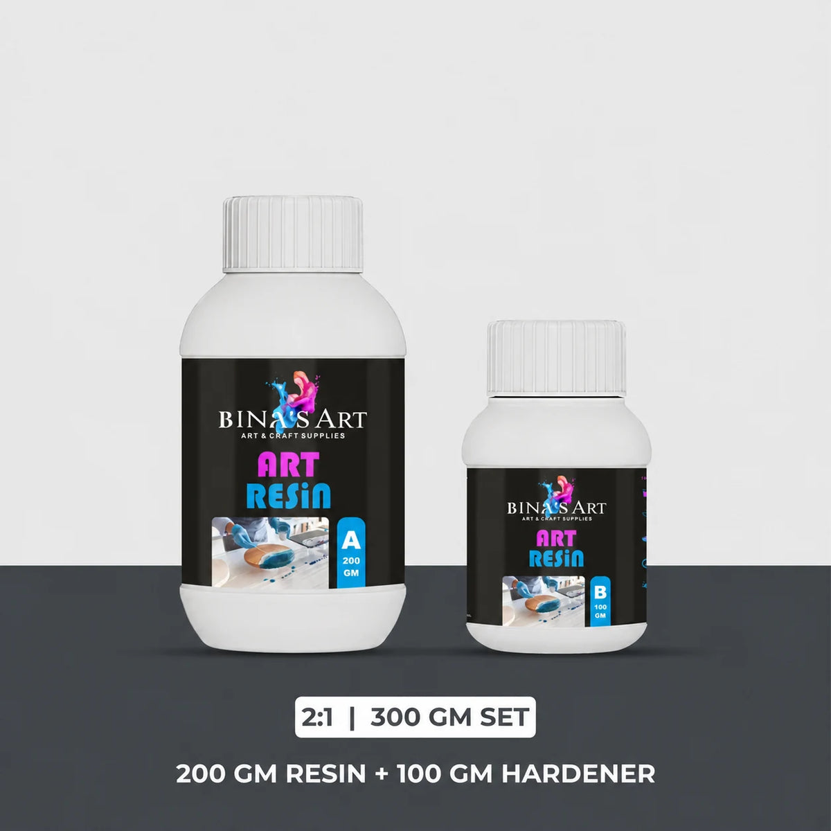 Bina's Art 2:1 art resin and hardener bottle set