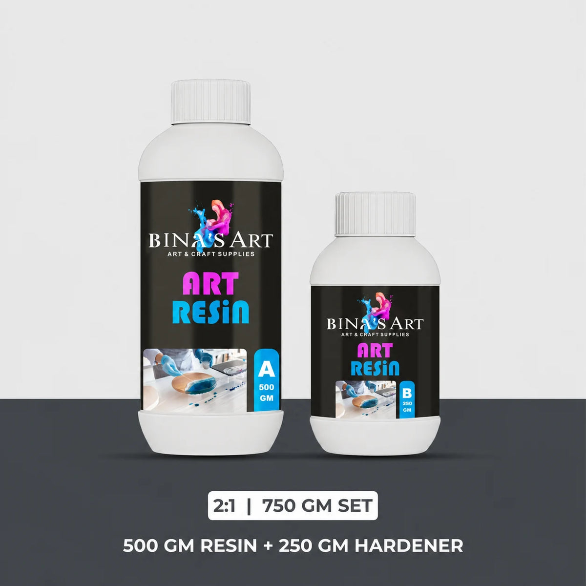 Bina's Art 2:1 art resin and hardener bottle set