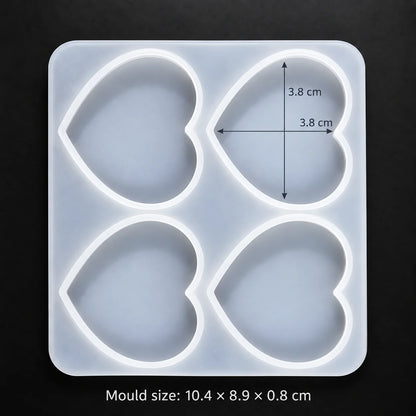 4 Cavity Heart Silicone Resin Mould for Jewellery — mould size 10.4 × 8.9 × 0.8 cm