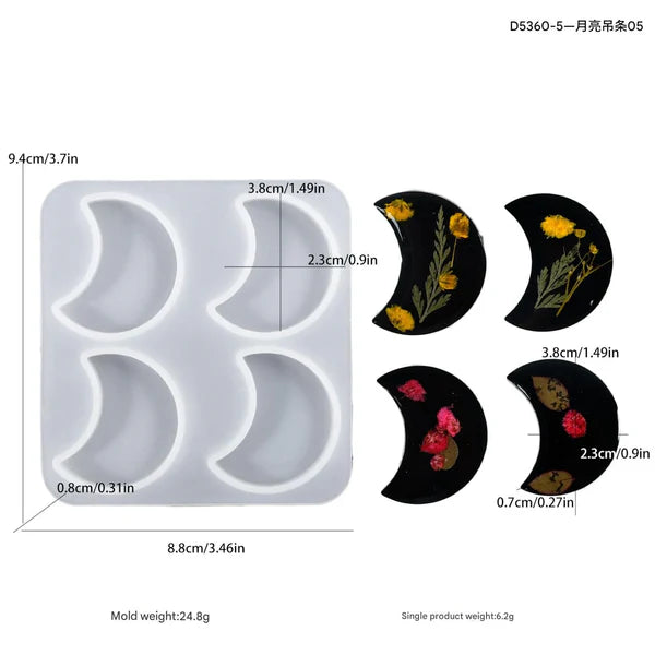 4 Cavity Half Moon Keychain & Pendant Mould