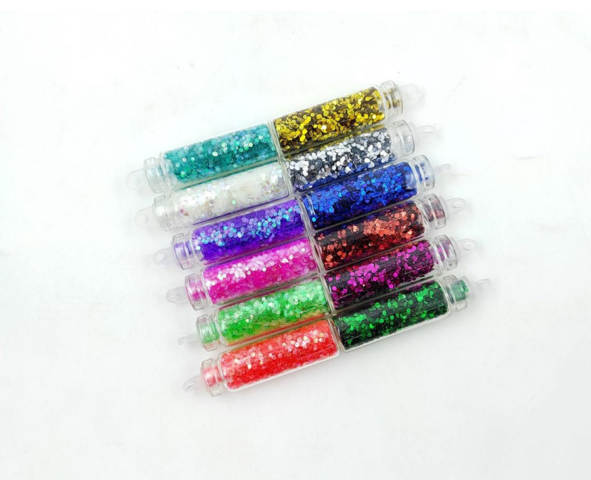 12 IN 1 Col Big Particle  Glitter Powder Message Bottle Set