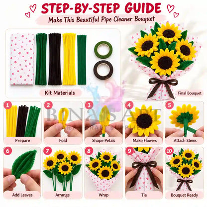 Yellow Pipe Cleaner Flower Bouquet DIY Kit