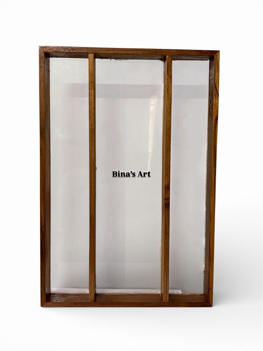 3 Part Teak Wood Floating Frame with Acrylic Base