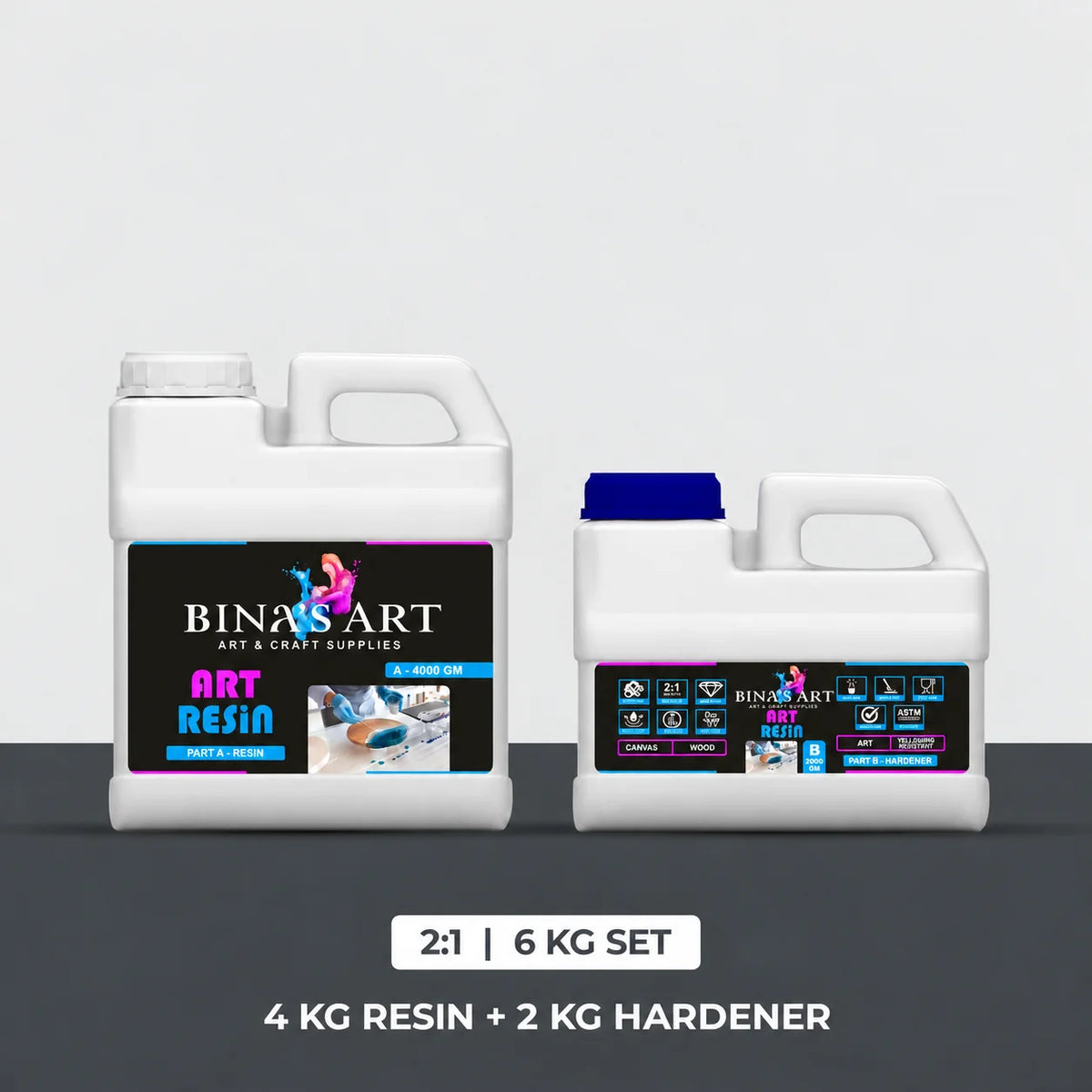 Bina's Art 6 KG resin and hardener set: 1 can × 4000 g Part A and 1 can × 2000 g Part B